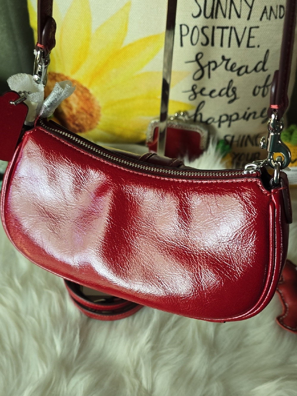 Coach NWT Ashton Mini Red Leather Buckle-Front Crossbody Bag Or Clutch So Cute - Picture 9 of 16